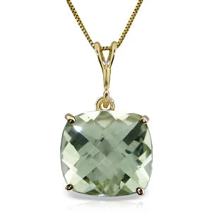 Delicate swirl necklace-3.6 Carat 14K Solid Yellow Gold Necklace Natural Checkerboard Cut Green Amethyst