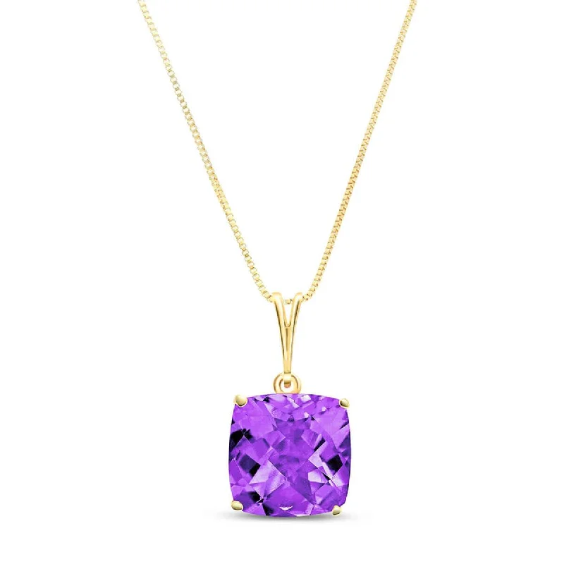 Tiered stack necklace-3.6 Carat 14K Solid Yellow Gold Necklace Natural Checkerboard Cut Purple Amethyst