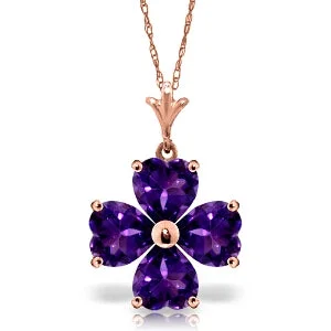 Tiered stack necklace-3.8 Carat 14K Solid Rose Gold Heart Cluster Amethyst Necklace