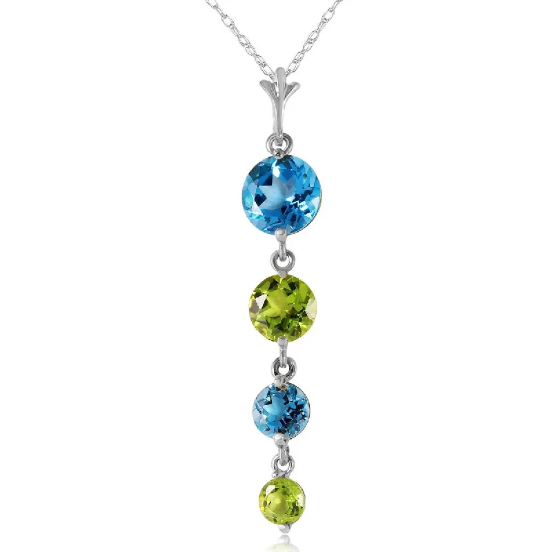 Moor grass necklace-3.9 Carat 14K Solid White Gold Please Nod Blue Topaz Peridot Necklace