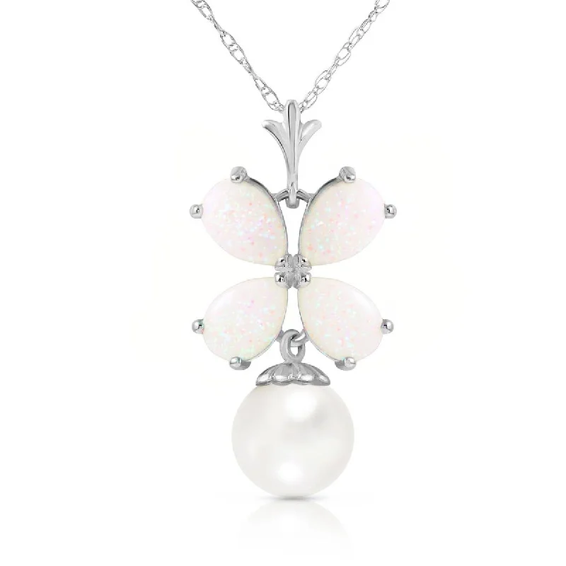 Steel toned necklace-3 Carat 14K Solid White Gold Kralice Opal Pearl Necklace