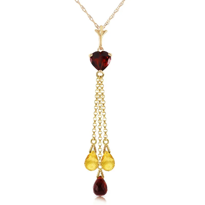 Faint dye necklace-4.75 Carat 14K Solid Yellow Gold Necklace Briolette Garnet Citrine