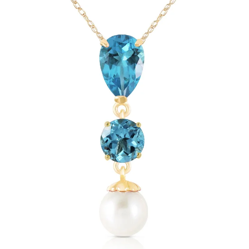 Leopard jasper necklace-5.25 Carat 14K Soild Gold Metropolis Blue Topaz Pearl Necklace