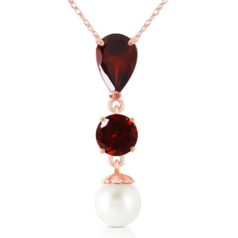 Pierced vent necklace-5.25 Carat 14K Solid Rose Gold Necklace Garnet Pearl