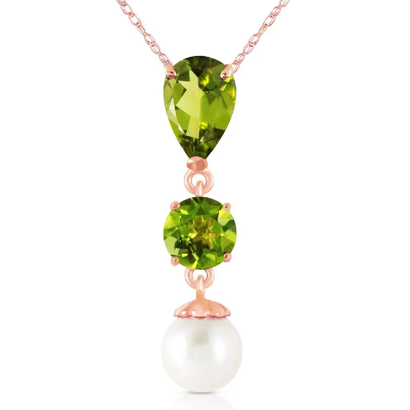 Sarmatian charm necklace-5.25 Carat 14K Solid Rose Gold Necklace Peridot Pearl