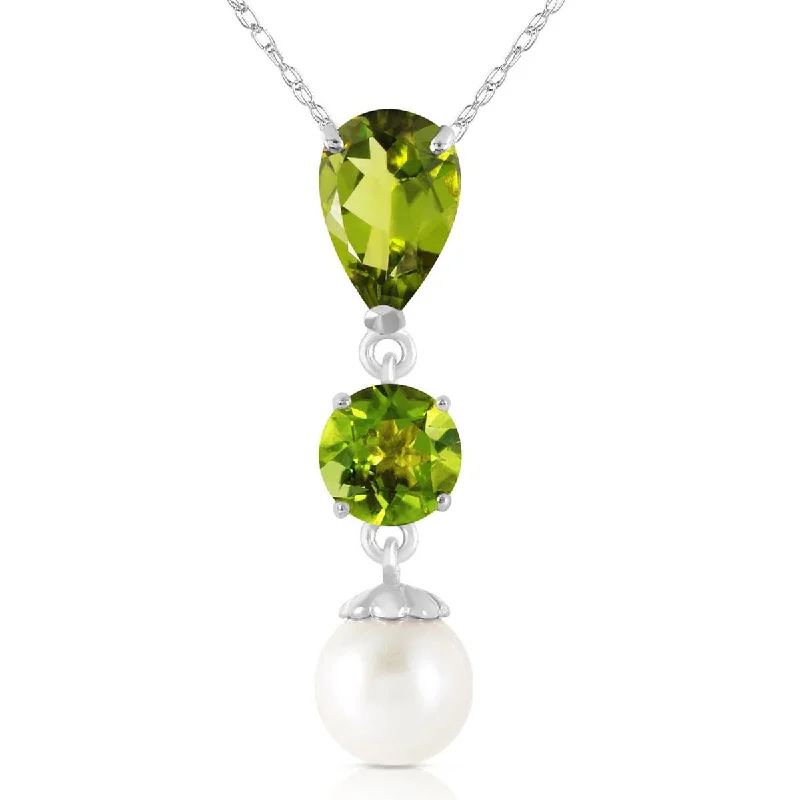 Rural craft necklace-5.25 Carat 14K Solid White Gold Chat Blanc Peridot Pearl Necklace