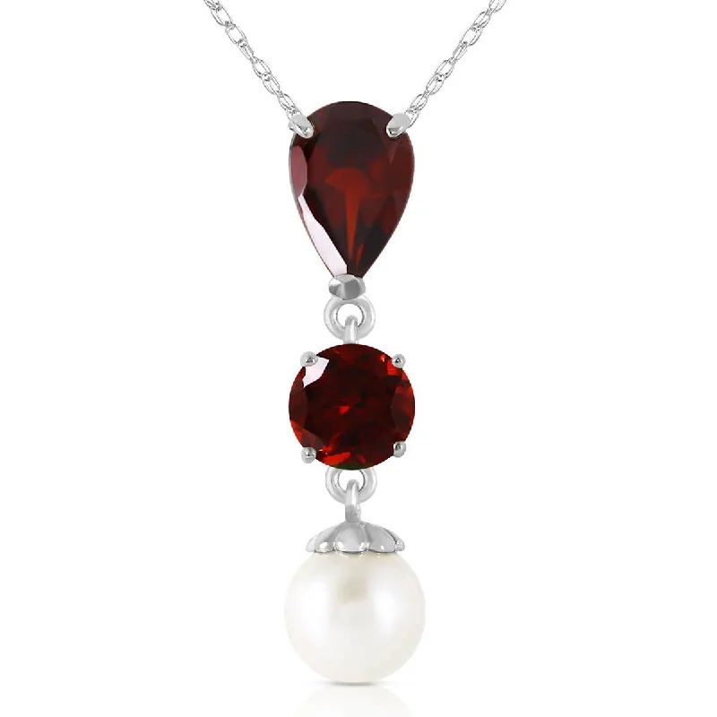 Inset groove necklace-5.25 Carat 14K Solid White Gold Necklace Garnet Pearl