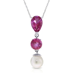 Faint dye necklace-5.25 Carat 14K Solid White Gold Necklace Pink Topaz Pearl