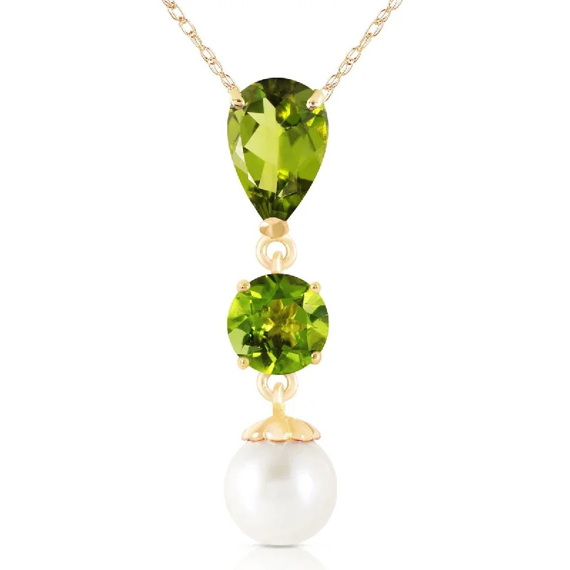 Twisted twig necklace-5.25 Carat 14K Solid Yellow Gold Flaming Heart Peridot Pearl Necklace