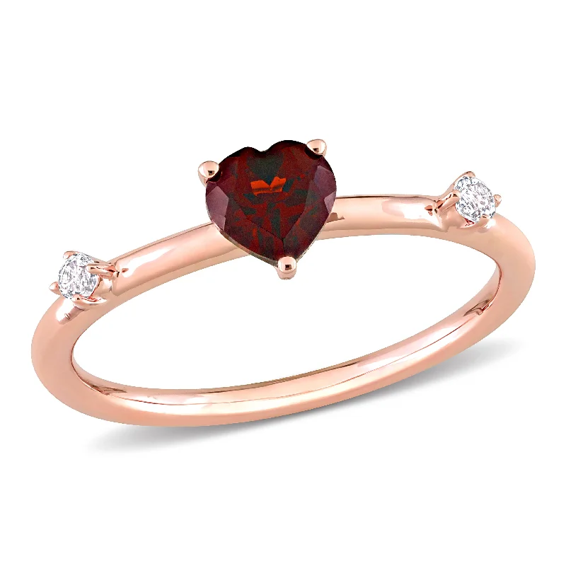 Recycled relic ring-5/8 CT TGW Heart Garnet and White Topaz Stackable Ring in 10k Rose Gold