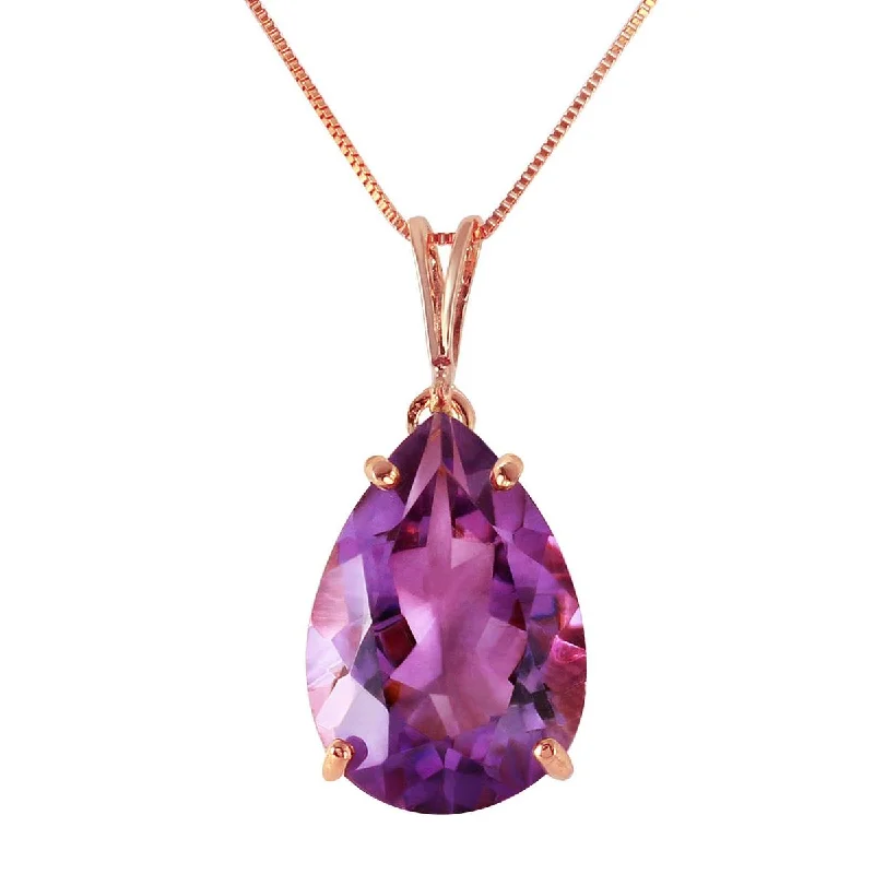 Radiant-cut sapphire necklace-5 Carat 14K Solid Rose Gold Teardrop Amethyst Necklace