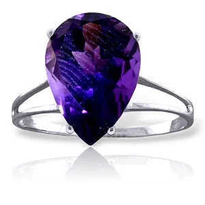 Textured bar necklace-5 Carat 14K Solid White Gold Playing Cards Amethyst Ring