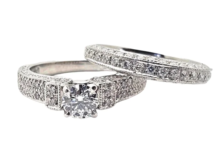 Vault crown ring-Platinum Diamond Engagement Ring Wedding Set 0.54 Carat D/VS1