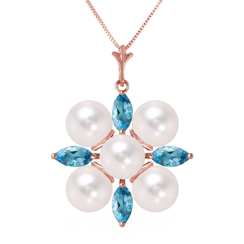 Flicker spark necklace-6.3 Carat 14K Solid Rose Gold Snowflake Pearl Blue Topaz Necklace