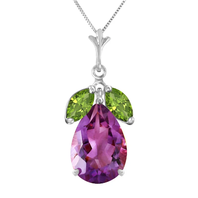 Scarlet ruby necklace-6.5 Carat 14K Solid White Gold 10 Minutes Early Amethyst Peridot Necklace