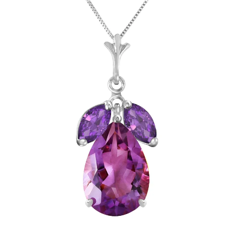 Tulip cluster necklace-6.5 Carat 14K Solid White Gold Enduring Flame Amethyst Necklace