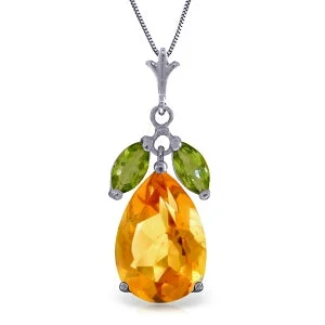 Plaid band necklace-6.5 Carat 14K Solid White Gold Necklace Citrine Peridot