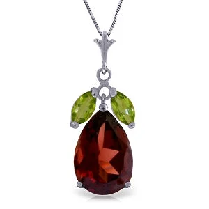 Jute cord necklace-6.5 Carat 14K Solid White Gold Necklace Garnet Peridot