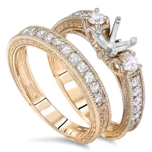 Speckled finish ring-7/8ct Vintage Engagement Ring Mount Set 14K Yellow Gold