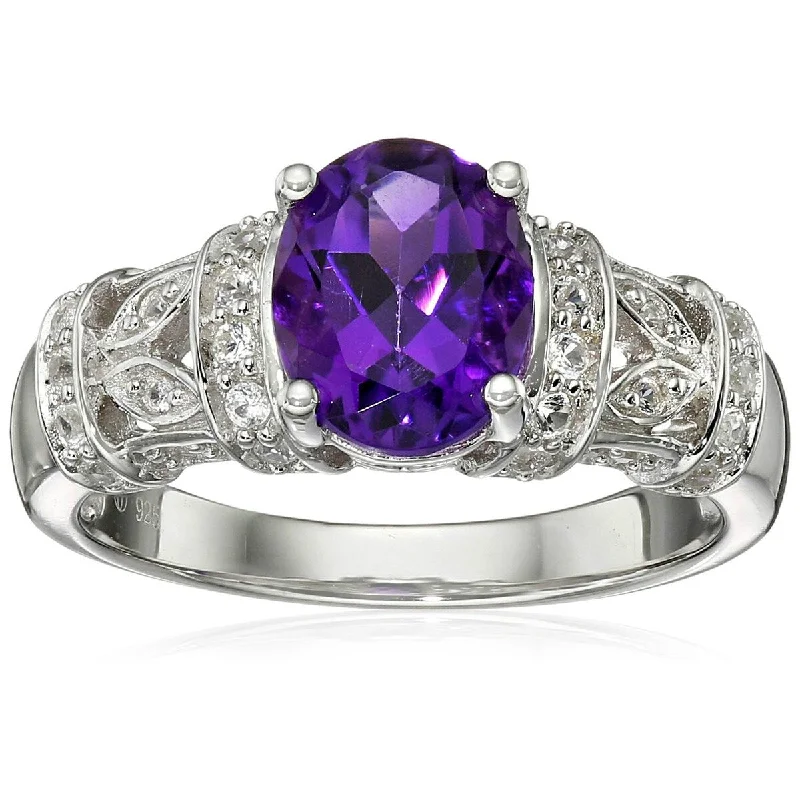 Pear-shaped opal ring-925 Sterling Silver African Amethyst and Created White Sapphire Ring