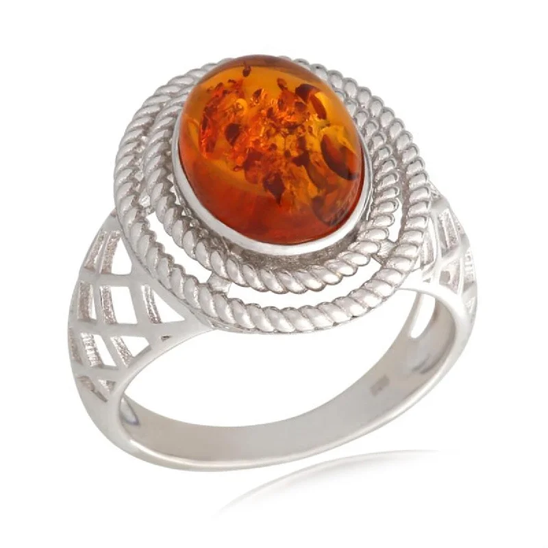 Twisted twig ring-925 Sterling Silver Baltic Amber Gemstone Solitaire Ring