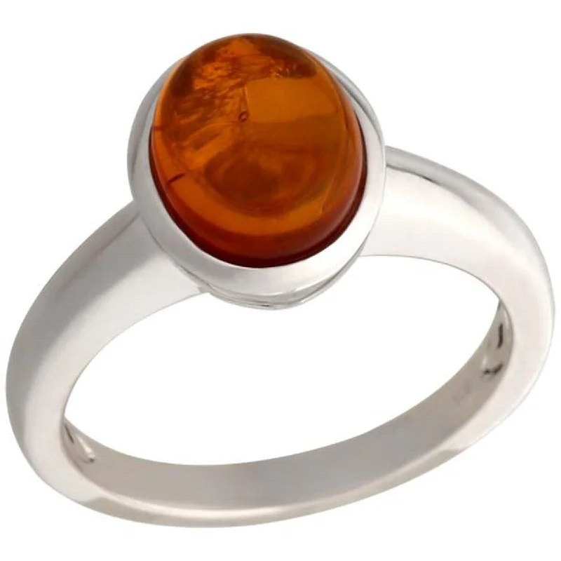 Tattered rim ring-925 Sterling Silver Baltic Amber Solitaire Ring