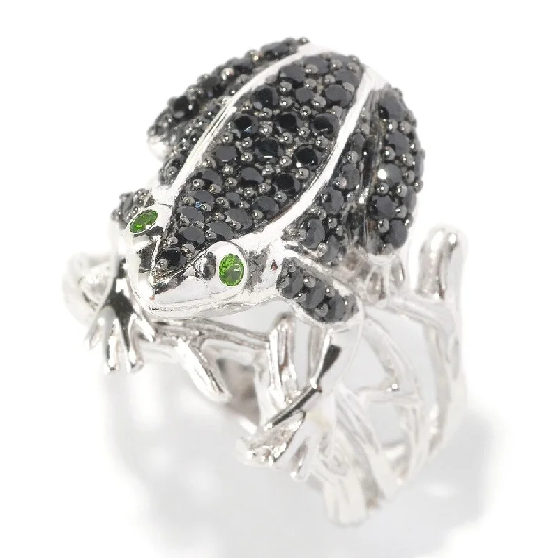 Wave ridge ring-925 Sterling Silver Black Spinel and Chrome Diopside Ring