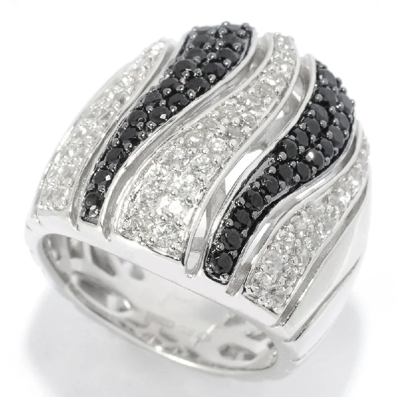 Cedar nut ring-925 Sterling Silver Black Spinel and White Natural Zircon Ring