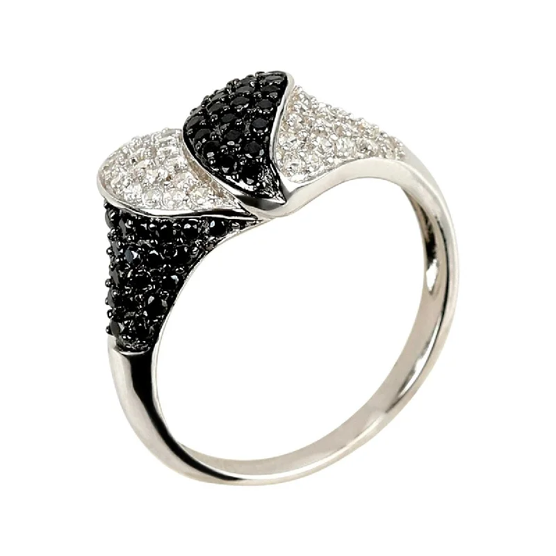 Linked stone ring-925 Sterling Silver Black Spinel and White Natural Zircon Ring