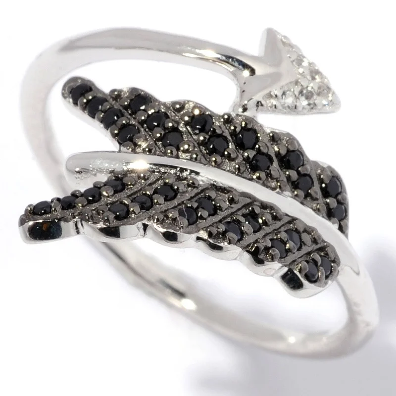 Curled metal ring-925 Sterling Silver Black Spinel and White Natural Zircon Ring