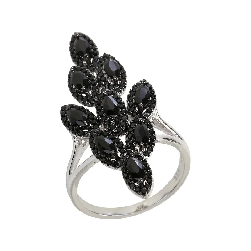 Thyme twig ring-925 Sterling Silver Black Spinel Ring