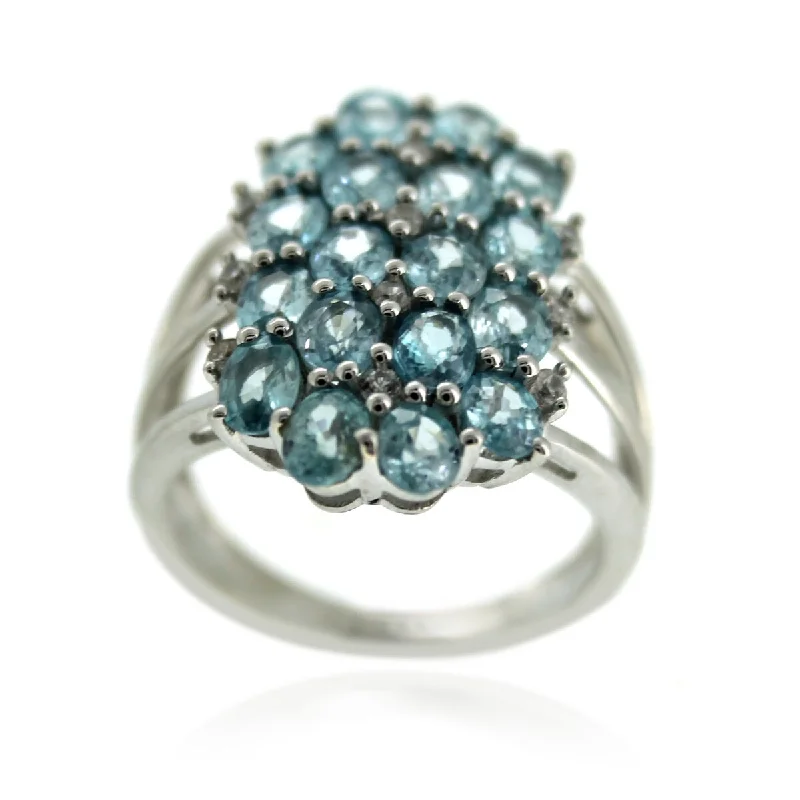 Fossil fragment ring-925 Sterling Silver Blue Zircon and White Natural Zircon Ring