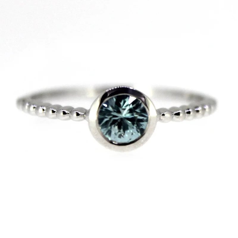 Scored groove ring-925 Sterling Silver Blue Zircon Solitaire Ring