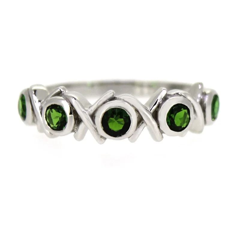 Flat bezel ring-925 Sterling Silver Chrome Diopside 5-Stone Ring