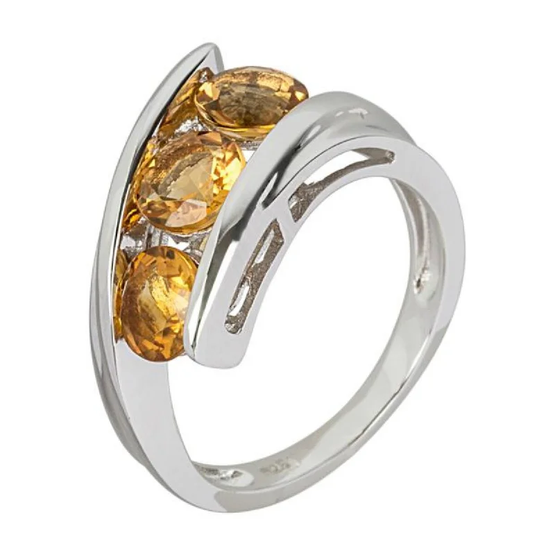 Satin finish ring-925 Sterling Silver Citrine 3-Stone Ring