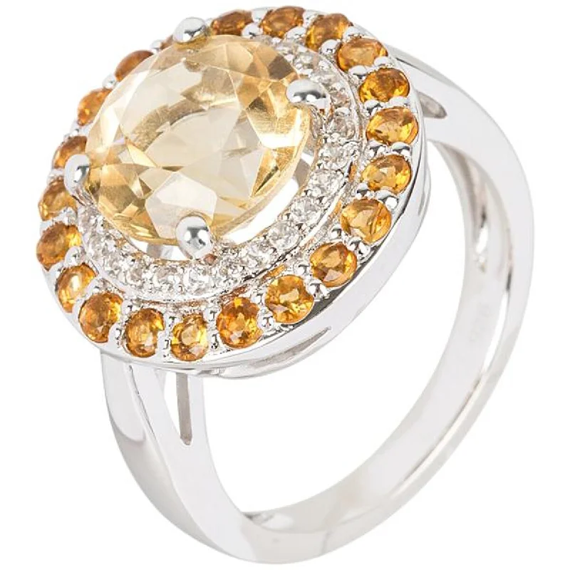 Worn edge ring-925 Sterling Silver Citrine and White Natural Zircon Ring