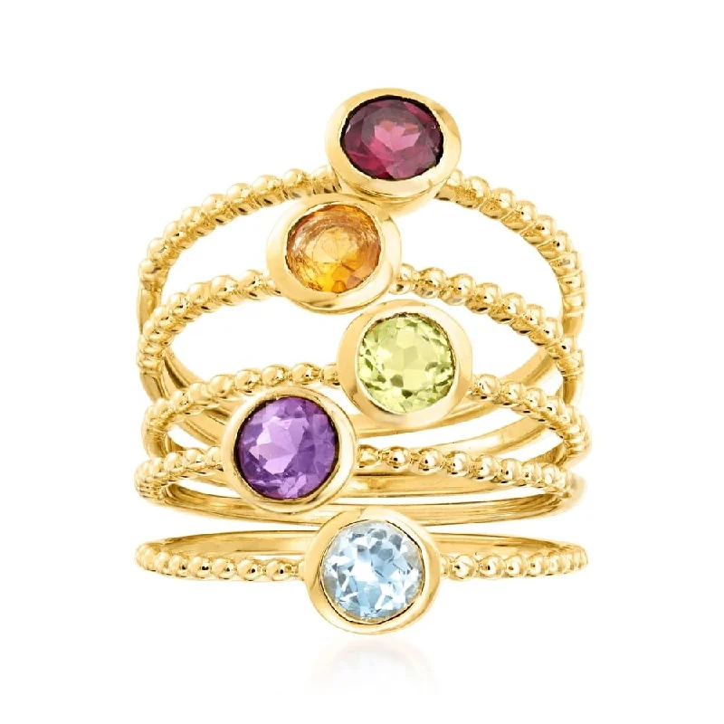 Linked stone ring-925 Sterling Silver Citrine,Red Garnet,Peridot,Sky Blue Topaz,African Amethyst Ring