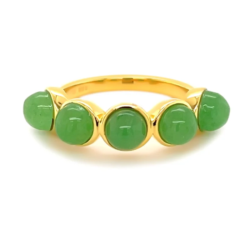 Scuffed edge ring-925 Sterling Silver Dyed Green Jade 5-Stone Ring