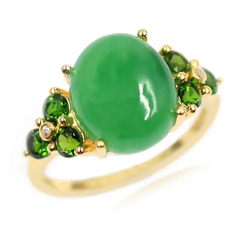 Lily bud ring-925 Sterling Silver Dyed Green Jade and Chrome Diopside Ring