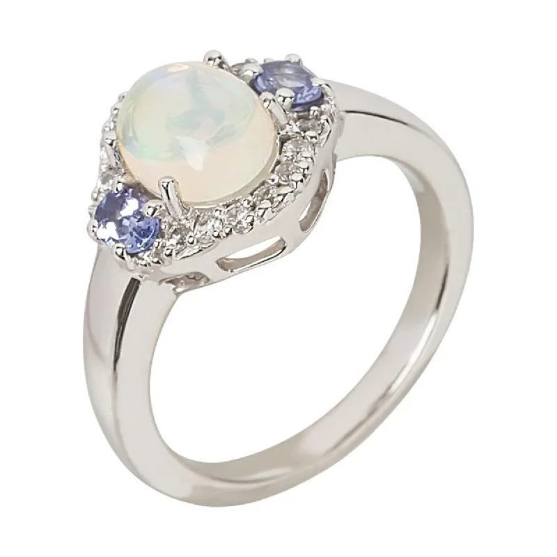 Multi-metal ring-925 Sterling Silver Ethiopian Opal And Multi Gemstone Cocktail Ring