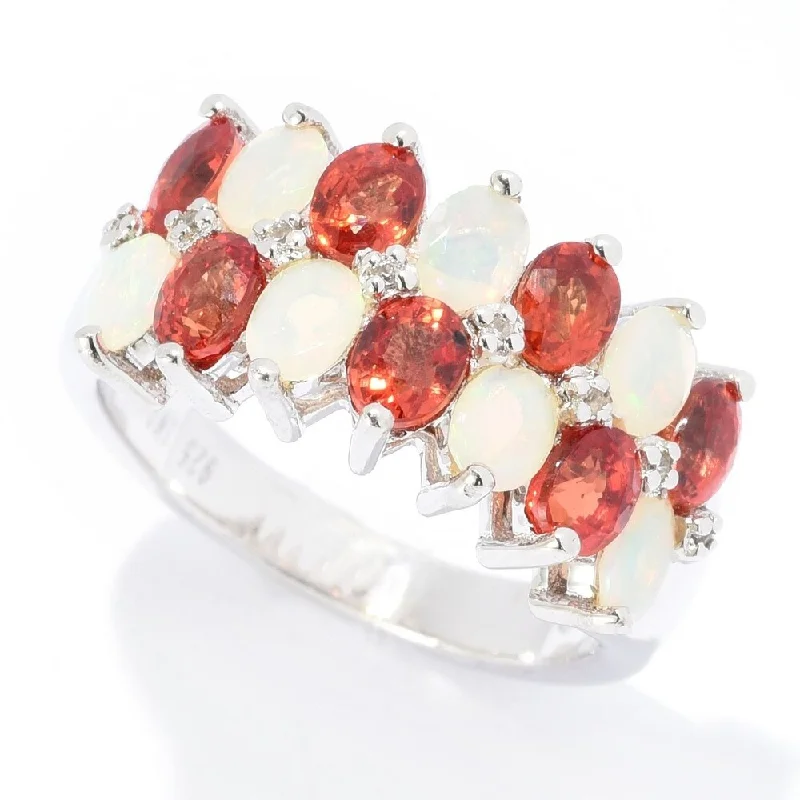 Linked stone ring-925 Sterling Silver Ethiopian Opal,Orange Sapphire,White Natural Zircon Ring