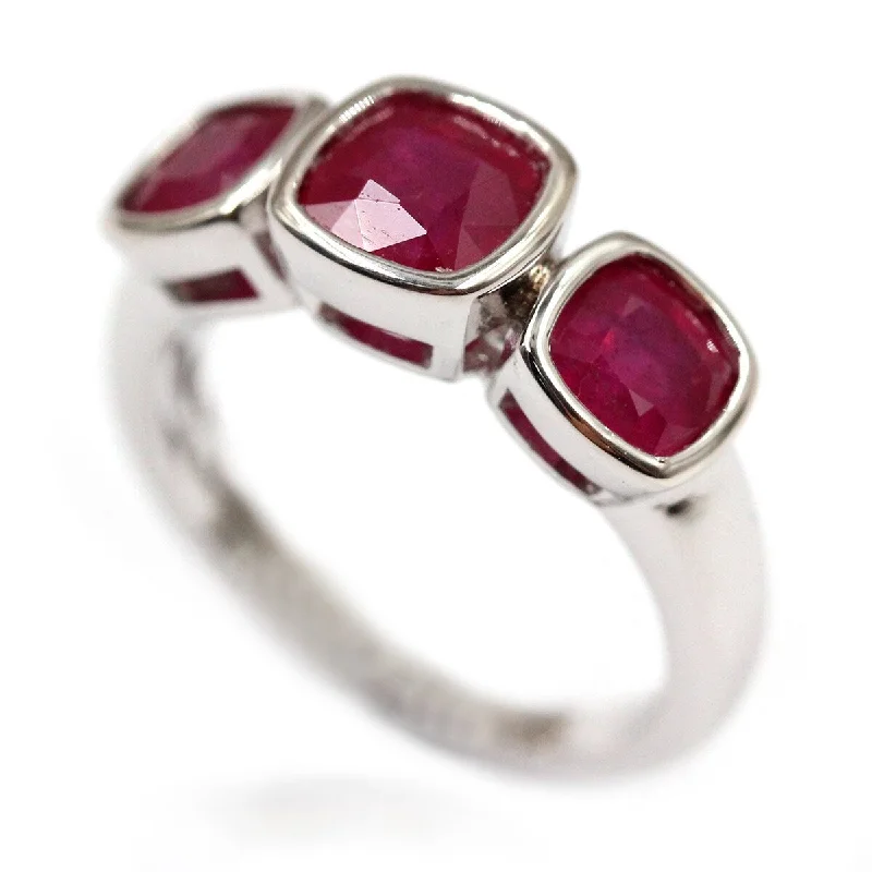 Shell fragment ring-925 Sterling Silver Glass Filled Ruby 3 Stone Ring