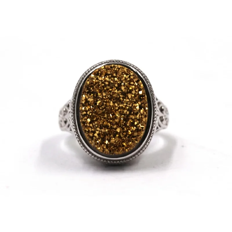 Stacked gemstone ring-925 Sterling Silver Golden Drusy Ring