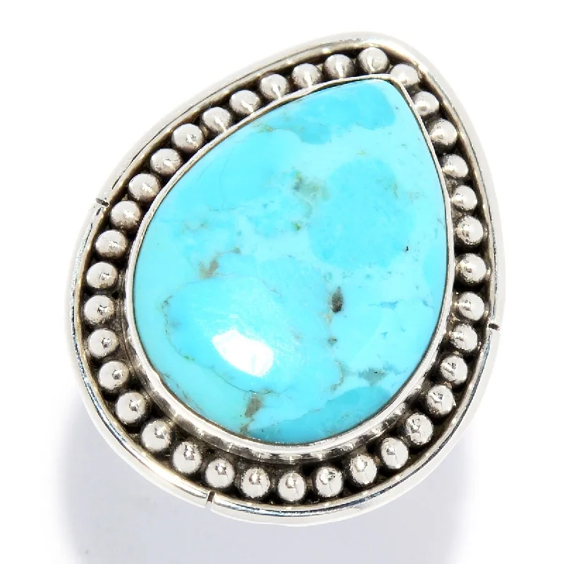 Pear-shaped opal ring-925 Sterling Silver Kingman Turquoise Solitaire Ring