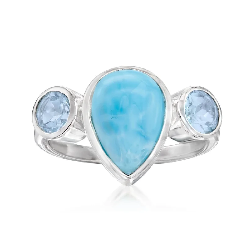 Nebula shine ring-925 Sterling Silver Larimar and Sky Blue Topaz 3-Stone Ring