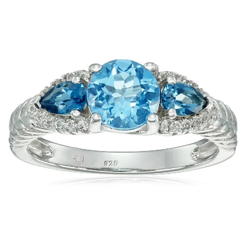 Old stone ring-925 Sterling Silver London Blue Topaz and Swiss Blue Topaz 3-Stone Ring