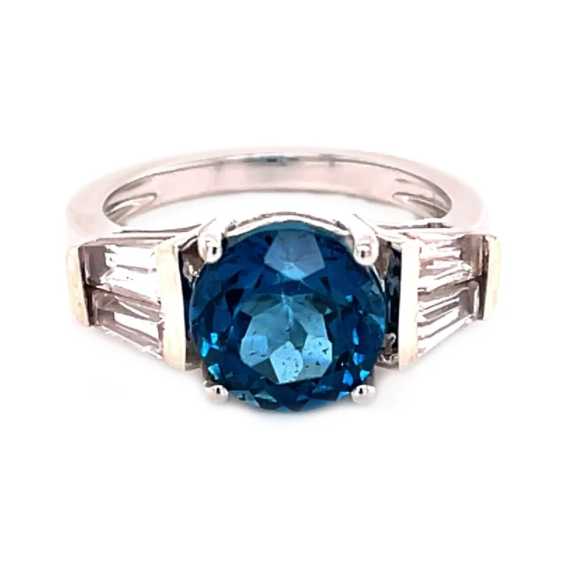 Canvas band ring-925 Sterling Silver London Blue Topaz and White Topaz Gemstone Solitaire Ring