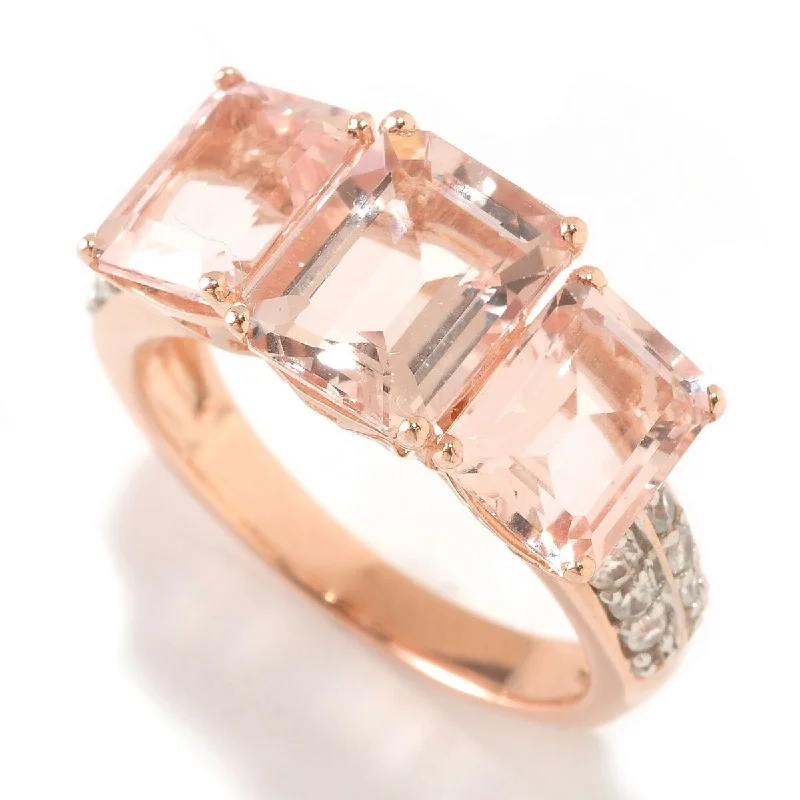 Vault crown ring-925 Sterling Silver Morganite and White Natural Zircon 3-Stone Ring