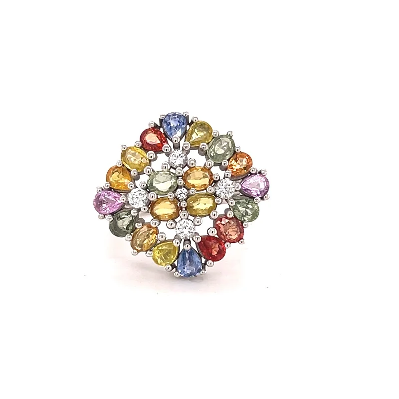 Edge gem ring-925 Sterling Silver Multi Sapphire and White Natural Zircon Ring