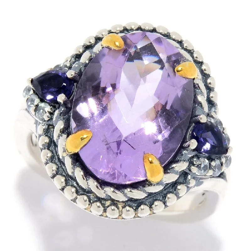 Tartan check ring-925 Sterling Silver Pink Amethyst and White Natural Zircon Ring